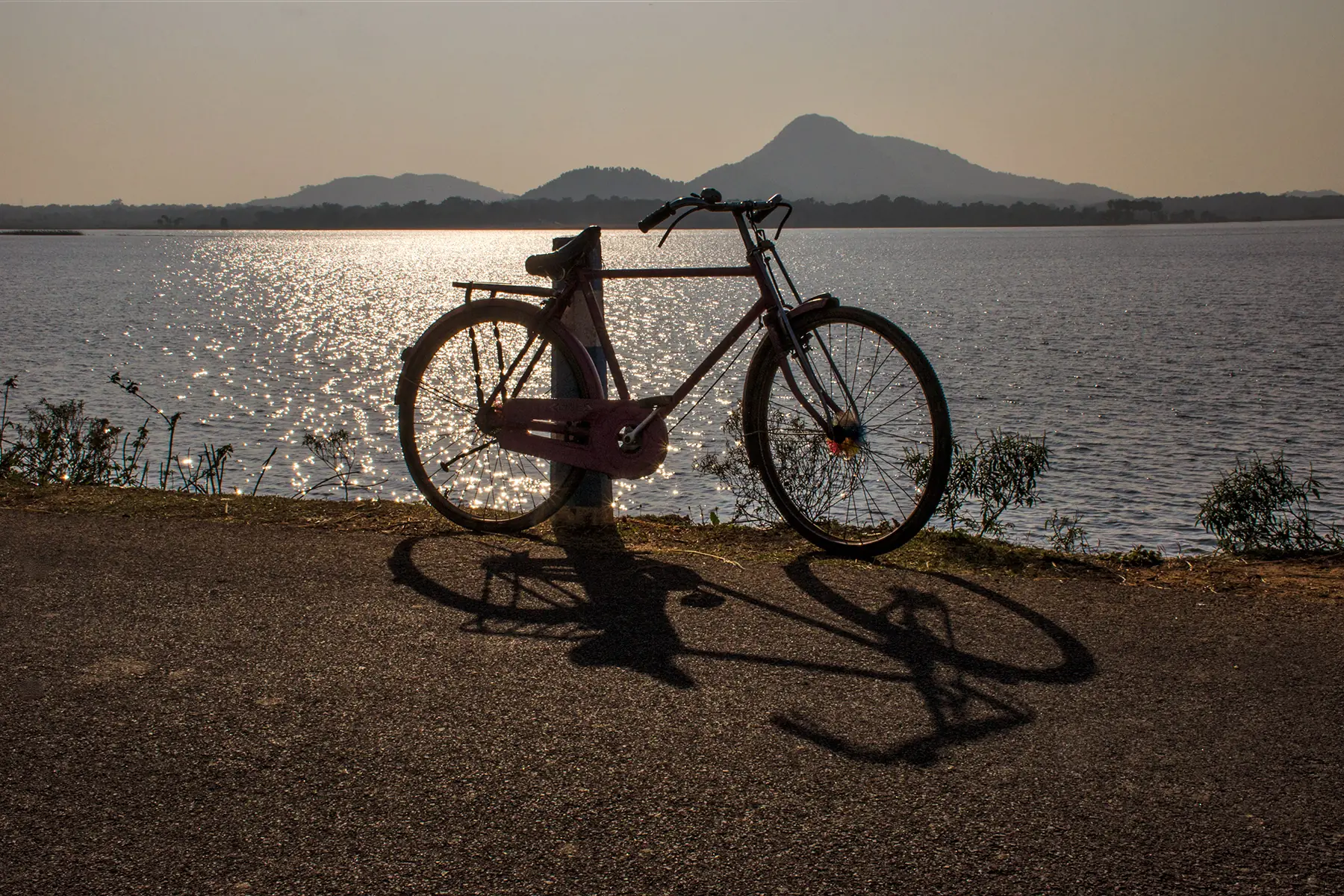 Vintage Bicycle Beside Scenic Lake by Twin Lens